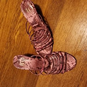 JLO pink animal print strappy sandals